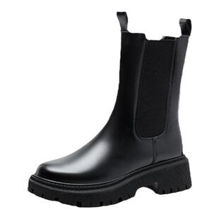 真皮内增高马丁靴女2025年新款加绒英伦风烟筒靴厚底切尔西短靴子