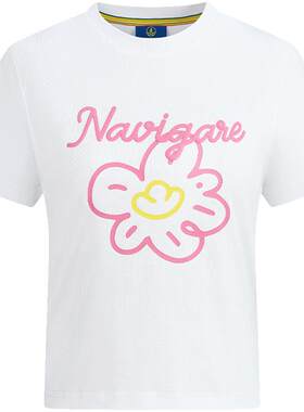 POPSUNDAY摇钱树联名Navigare小帆船夏季白色圆领短袖透气女士T恤