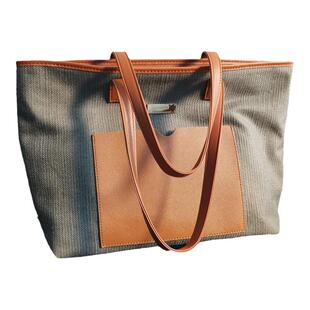 帆布包上班通勤带拉链通用托特包大容量手提包单肩包小众设计外贸