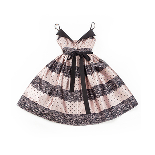 le palais vintage原创 复古名伶蕾丝印花包裹式蓬蓬连衣裙