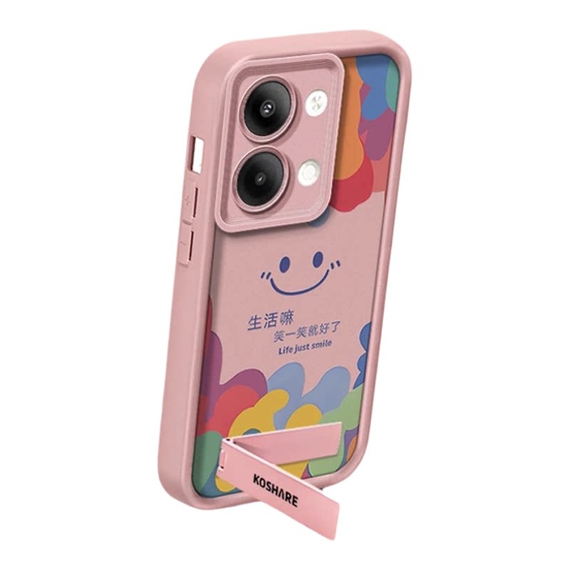 多巴胺笑脸粉色天眼阶梯适用OPPOReno9手机壳新款简约Reno13/12全包软壳折叠支架手绳高颜值防摔手机套女款