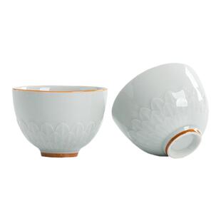 南山先生莲瓣茶杯家用浮雕陶瓷品茗杯单杯个人专用主人杯喝茶杯