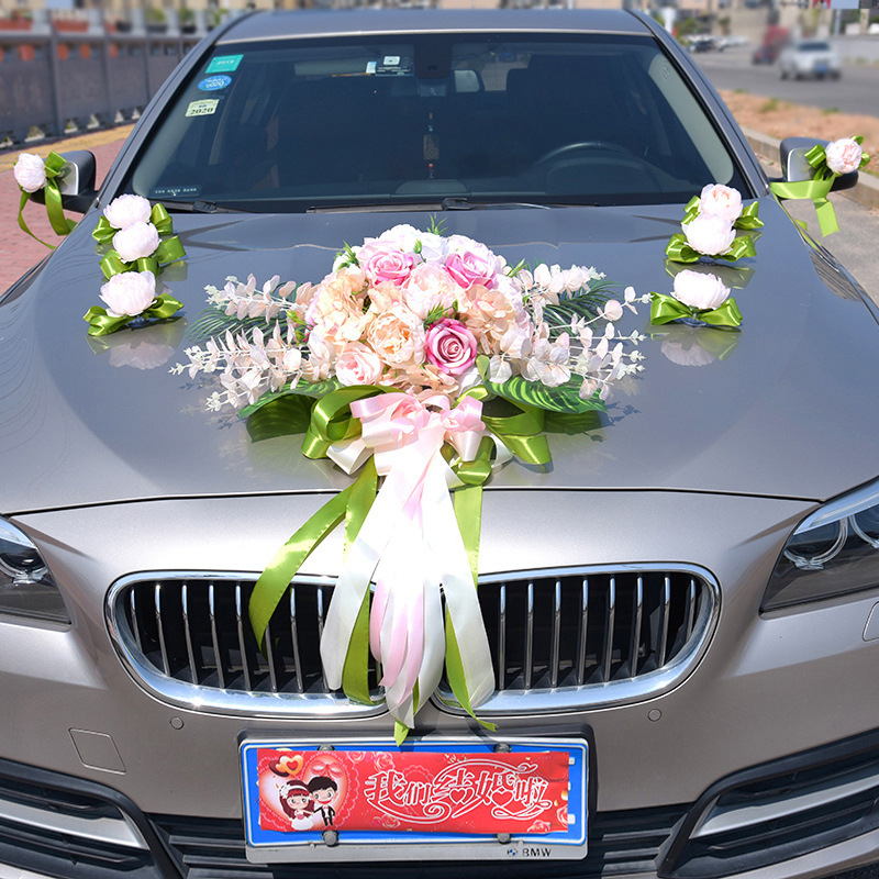 846韩式森系主婚车装饰车头套装仿真玫瑰婚车香槟色结婚花车 实价