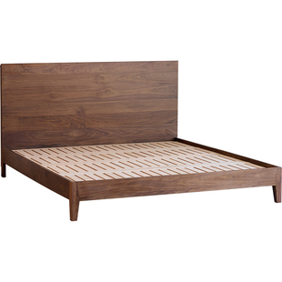 北美黑胡桃木实木床现代简约轻奢主卧床1米8双人床原木床婚床家具