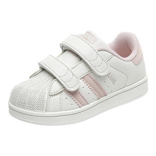 安奈儿女童小白鞋春秋2026新款女孩软底贝壳头板鞋儿童白色运动鞋