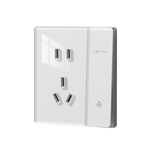 国际电工开关插座套装面板奶油风家用钢化玻璃一开5五孔16A插座