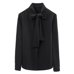 黑色蝴蝶结衬衫女长袖时尚气质打底春秋法式别致职业女装雪纺衬衣