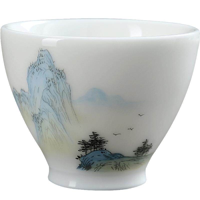 妙莲天香庄晓明老师手绘《只此青绿》高档羊脂玉瓷主人杯茶杯单杯