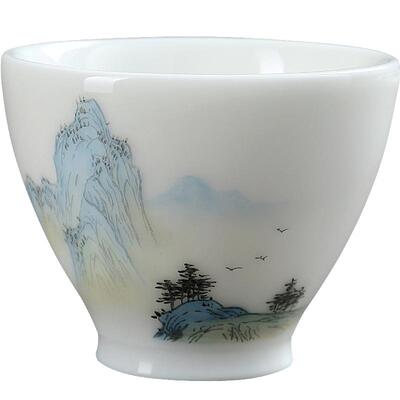大师羊脂玉瓷手绘只此青绿主人杯