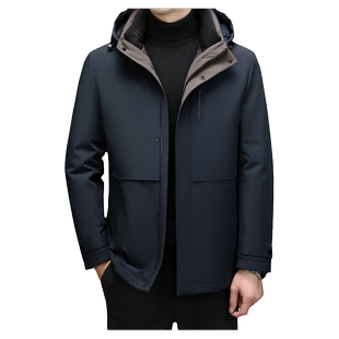 罗蒙白鹅绒冬季男士羽绒服中长款休闲保暖可脱卸内胆冬装外套