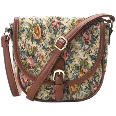 小众设计碎花刺绣半圆马鞍包