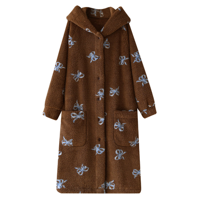 女士双面绒连帽睡袍秋冬加厚