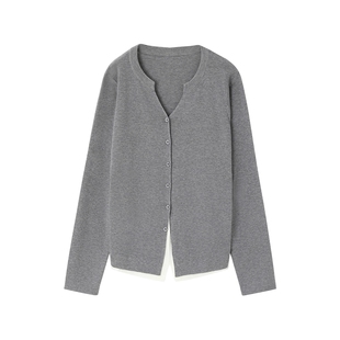 时然大码女装微胖2026秋新款简约百搭实穿显瘦撞色假两件针织衫