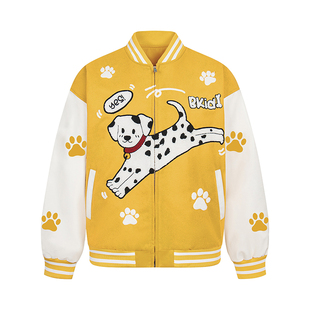 文文不乖 美式复古刺绣斑点狗棒球服宽松休闲高级感夹克外套上衣