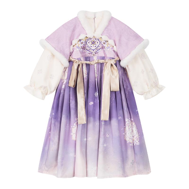 秋冬季女童中国风加绒汉服连衣裙