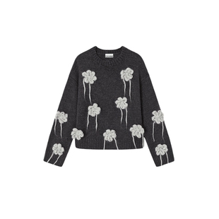 【秋冬新品】GANNI女装 花卉勾针优雅针织套衫祖母风毛衣K2624252