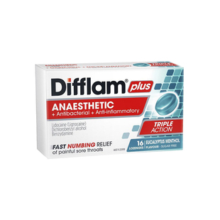 Difflam强效镇痛薄荷桉树味扁桃体喉咙疼肿胀护嗓润喉糖含片16粒