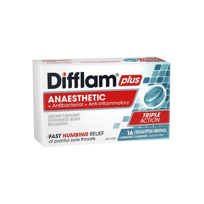 Difflam强效镇痛薄荷桉树味扁桃体喉咙疼肿胀护嗓润喉糖含片16粒