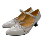 奈里法式白温柔复古蕾丝拼接中古大码高跟鞋尖头一字带玛丽珍单鞋