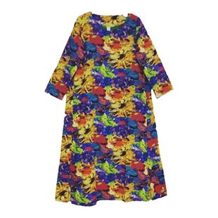 【瑰丽】素心自制民族风大花连衣裙春秋双层宽松显瘦棉麻加厚长裙