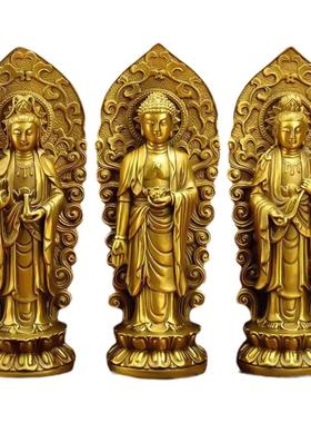 纯铜西方三圣站像佛摆件阿