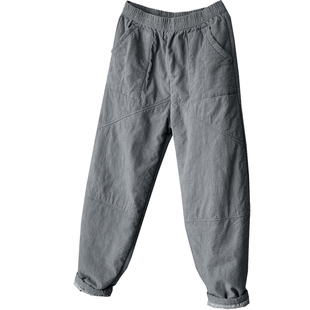 文艺素雅棉麻纯色裤子女冬季夹棉加厚长裤宽松显瘦棉裤小脚萝卜裤