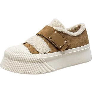 意尔康女鞋女士休闲板鞋加绒保暖饼干毛毛鞋厚底低帮户外雪地靴