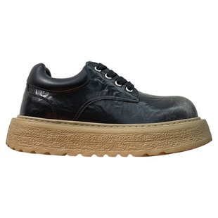 男鞋潮牌高级感百搭黑色厚底德比鞋低帮复古增高痞帅大头休闲皮鞋