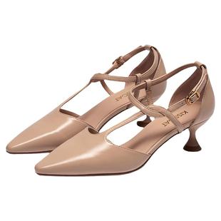 KISSCAT接吻猫[华尔兹]高跟鞋黑色高跟鞋优雅凉鞋T字带单鞋