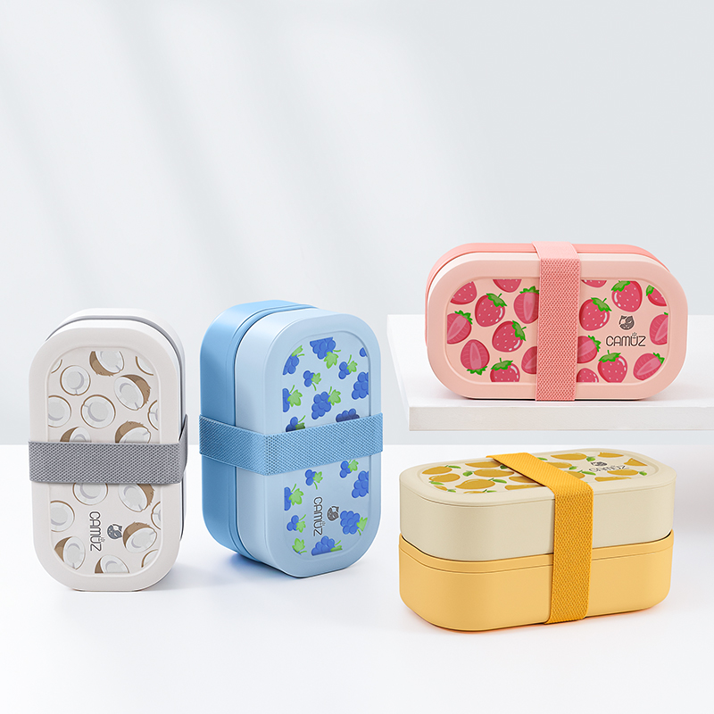 CAMUZ日式双层饭盒 可微波炉加热专用便当盒密封分隔可爱带饭餐盒