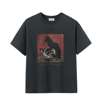 水洗做旧磨破猫猫短袖