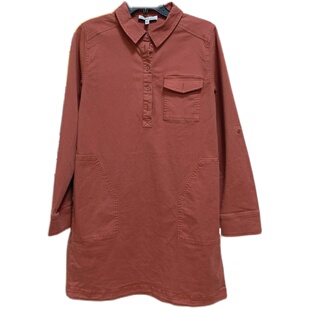 欧美水洗98%棉纯色休闲套头口袋弹力棉衬衫连衣裙外贸原单女春夏