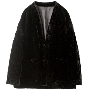 隐奢老钱风真丝丝绒填充桑蚕丝V领盘扣设计新中式棉服外套女秋冬