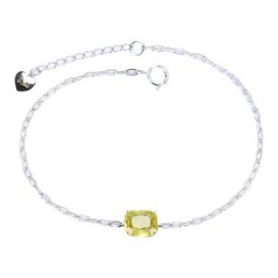 18K白金金丝雀无烧黄色蓝宝石长方形手链 天然女款简约四爪手饰