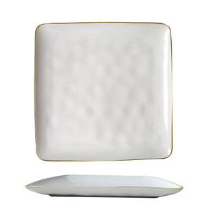 二郎家方形简约盘子陶瓷碟子家用菜盘餐具托盘高级感复古方盘微瑕