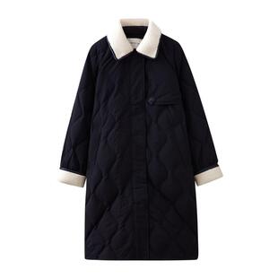 水云间女装 翻领宽松时尚保暖长款羽绒服外套2025冬季新款