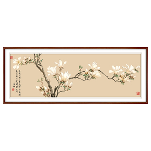 玉兰花十字绣2025新款高级客厅简单大气花草名画手工刺绣卧室床头