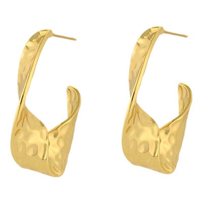 一撇一捺金色不规则曲线弧面耳钉