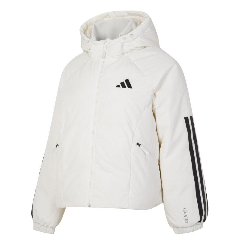 阿迪达斯女款羽绒服官方正品运动外套春季保暖连帽棉服白色JG3865