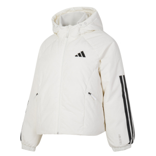 阿迪达斯女款羽绒服官方正品运动外套冬季保暖连帽棉服白色JG3865