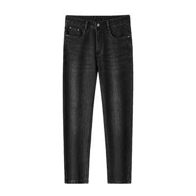 欧货秋冬黑色弹力直筒牛仔裤男