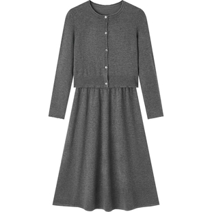 爱居兔高级灰套装裙女秋季经典格雷系针织衫连衣裙