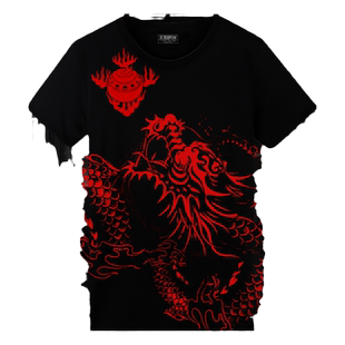 国潮龙纹T恤短袖夏冰丝薄款速干tee个性图案炸街衣服半截袖打底衫