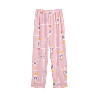 女士睡裤针织纯棉长裤春秋夏季全棉家居裤大码月子裤卡通宽松薄款