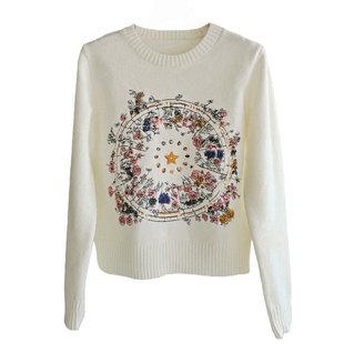 走秀幸运星重工刺绣花卉长袖针织毛衣女小香风高级感纯欲套头毛衣