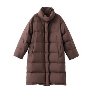 【到手790元】90白鸭绒加厚立领过膝羽绒服黑色保暖外套面包服女