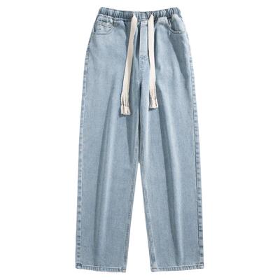 抽绳宽松直筒百搭阔腿牛仔长裤