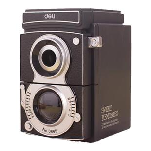 得力削笔器文具复古相机削笔机卷笔刀学生儿童用创意手摇刨笔机卷笔刀转笔刀铅笔刀多功能可调削笔粗细大三角