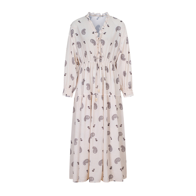 HeyDress原创腰果印花连衣裙女春季法式V领宽松气质长袖度假裙子