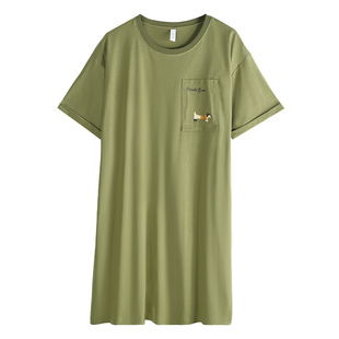 轩靓睡裙女士夏季薄款纯棉短袖睡衣休闲简约可外穿大码夏天连衣裙